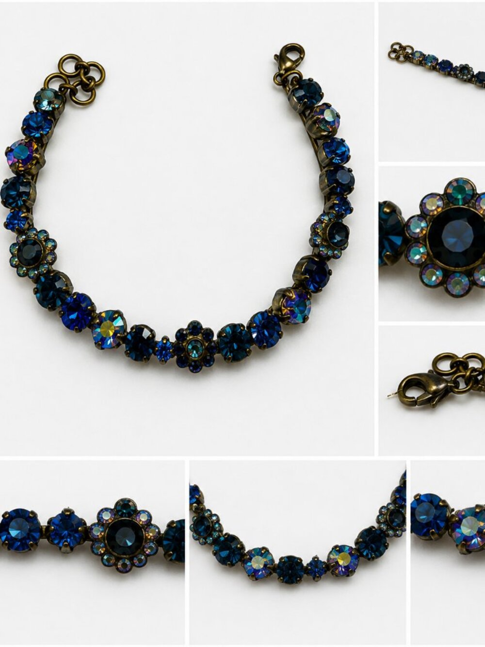 NWT Sorrelli Blue Crystal Bracelet Antique Brass Adjustable